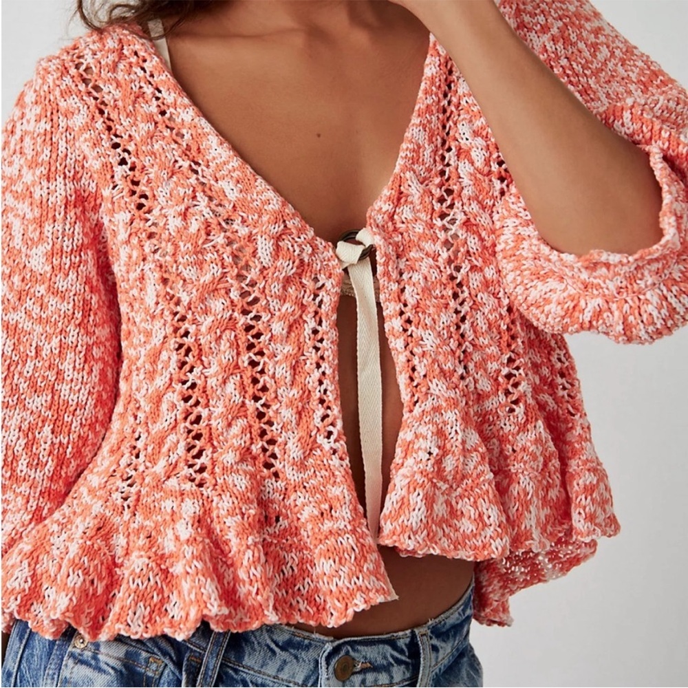 NWT Free People Coral Knit Cardigan with Ruffle Hem